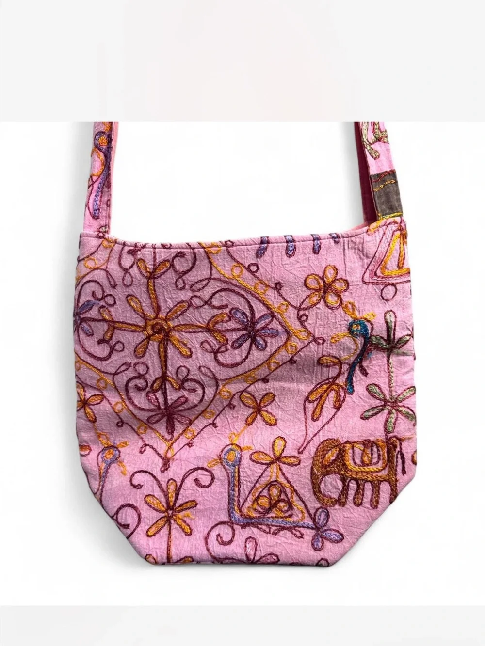 Boho Pink Embroidered Shoulder Bag